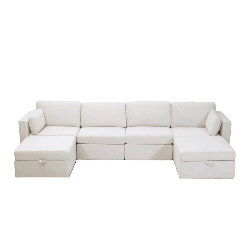 Canapé d'angle moderne en coton et lin, canapé d'angle surdimensionné, canapé-méridienne avec poufs de rangement pour le salon