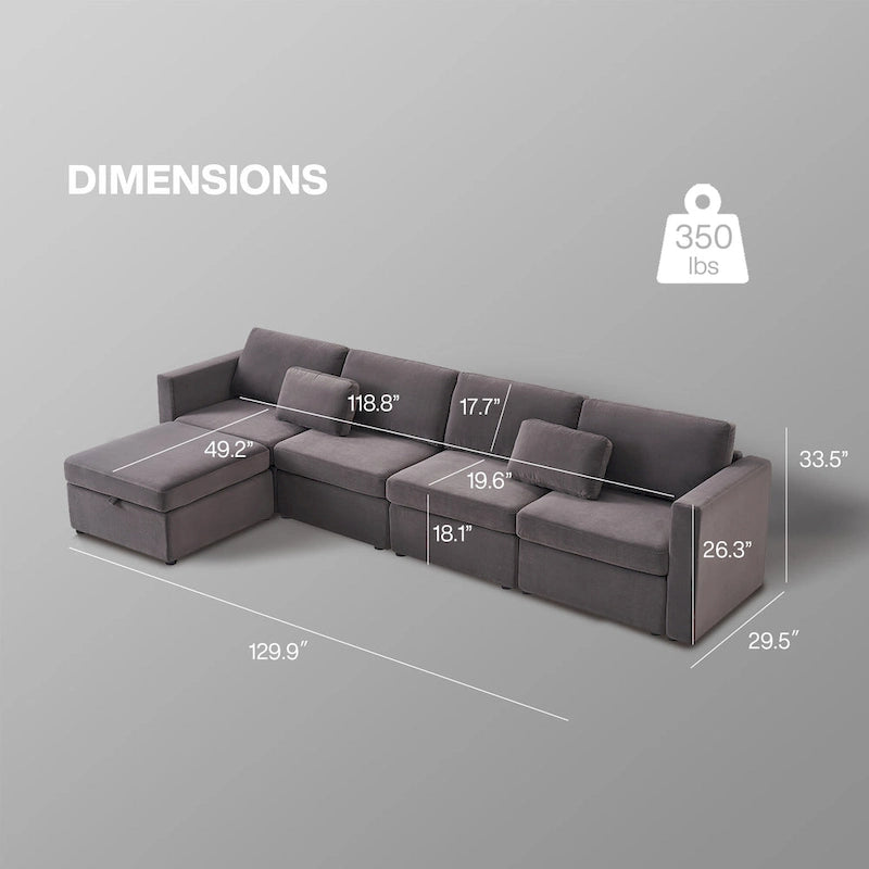 Canapé d'angle moderne en coton et lin, canapé d'angle surdimensionné, canapé-méridienne avec poufs de rangement pour le salon