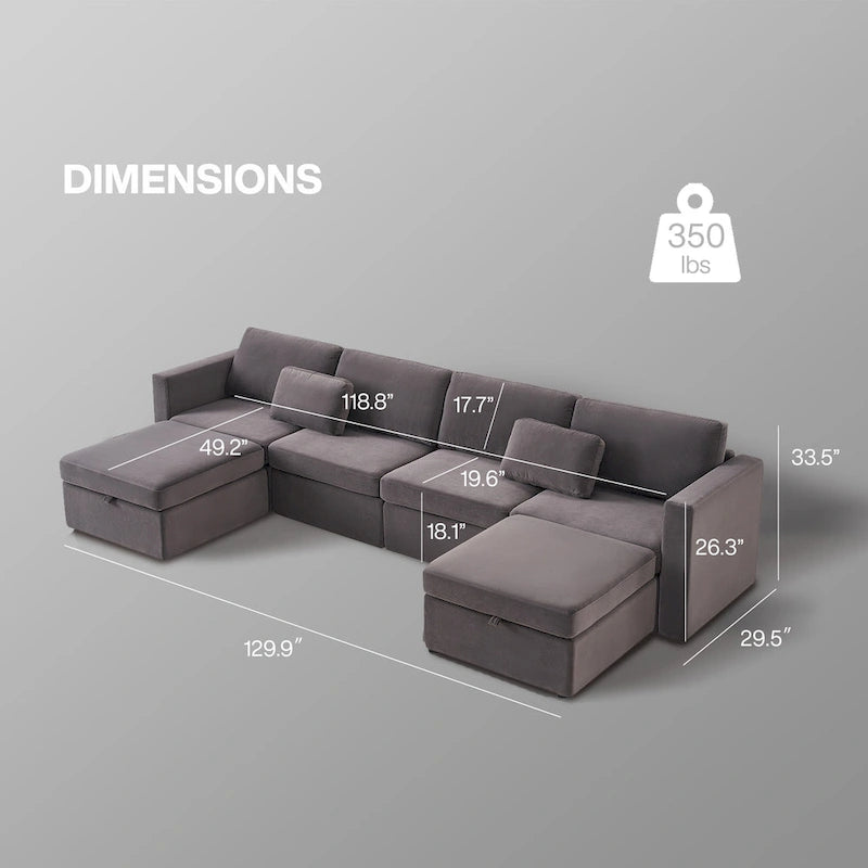 Canapé d'angle moderne en coton et lin, canapé d'angle surdimensionné, canapé-méridienne avec poufs de rangement pour le salon