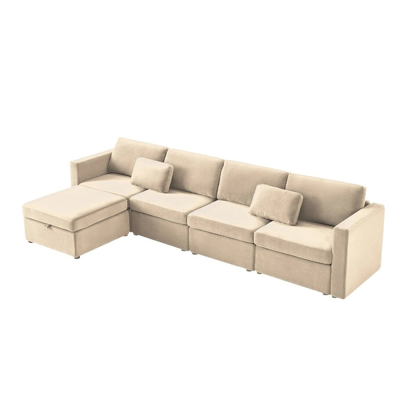 Canapé d'angle moderne en coton et lin, canapé d'angle surdimensionné, canapé-méridienne avec poufs de rangement pour le salon