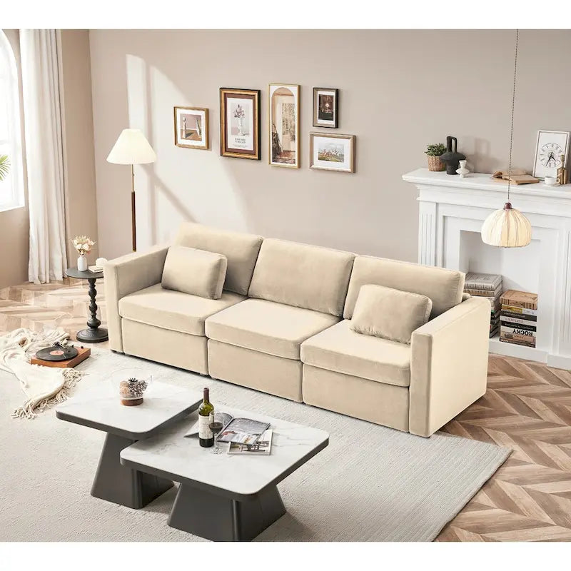 Canapé d'angle moderne en coton et lin, canapé d'angle surdimensionné, canapé-méridienne avec poufs de rangement pour le salon