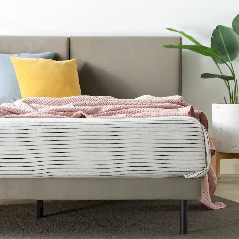 Priage by ZINUS Latte Velvet Upholstered Platform Bed Frame with Split Headboard