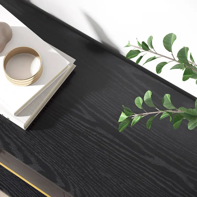 Console avec 3 tiroirs, table d'entrée noire avec étagères de rangement