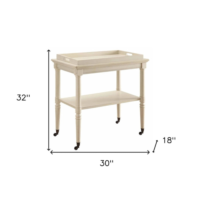 30 desserte de bar roulante en bois blanc vieilli - 30 L x 18 P x 32 H