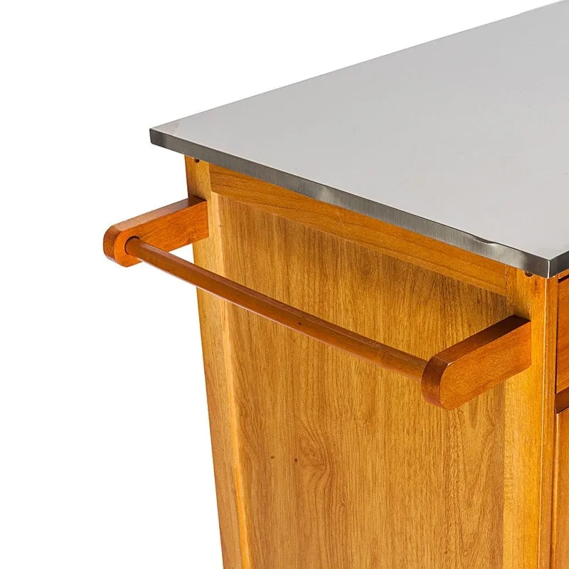 Chariot de cuisine portable en sapelli et hévéa avec plateau en acier inoxydable