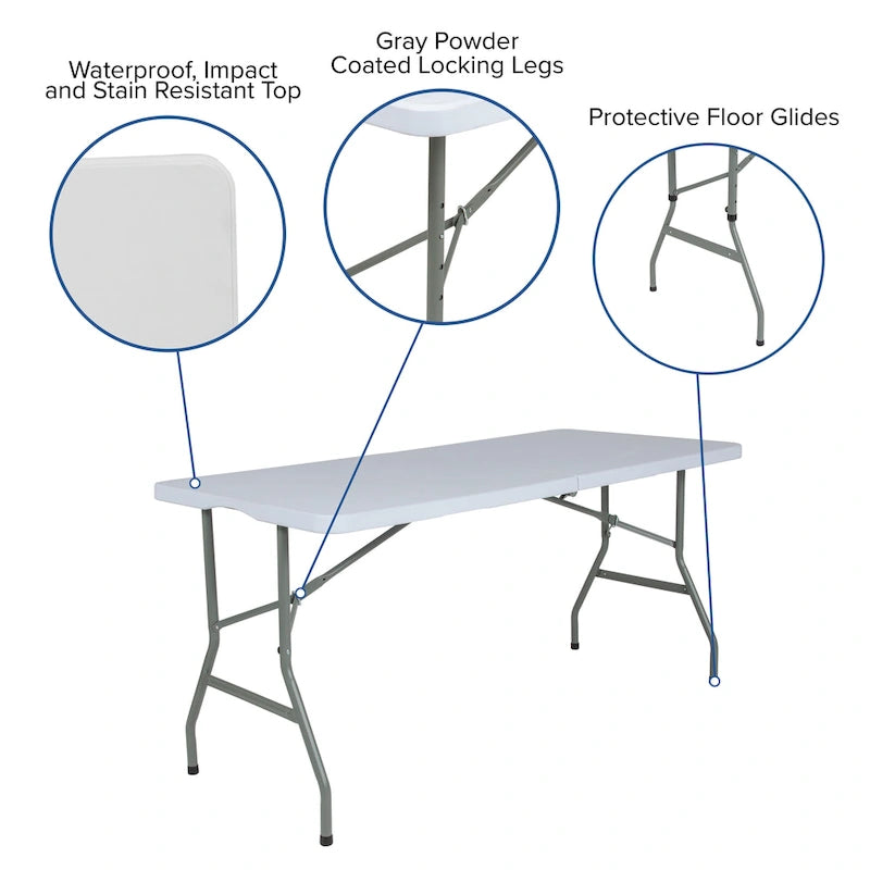 Table pliante en plastique de 1,51 m avec poignée – Table d'événement