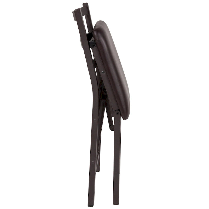 Lot de 2 chaises pliantes en métal marron avec dossier en échelle - Siège en vinyle marron - Meubles de salle à manger
