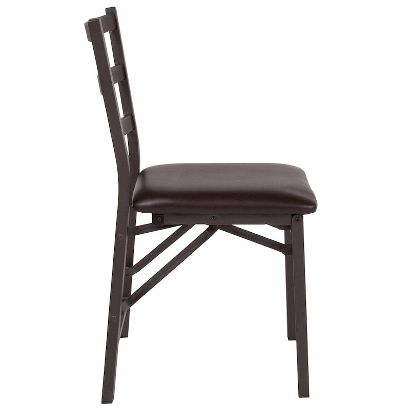 Lot de 2 chaises pliantes en métal marron avec dossier en échelle - Siège en vinyle marron - Meubles de salle à manger