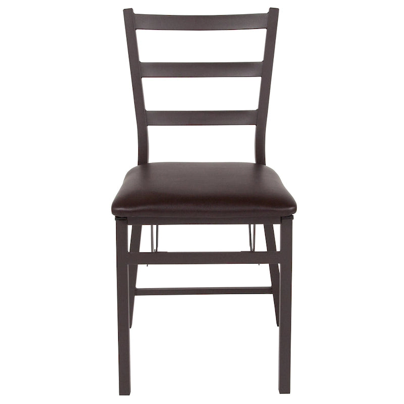 Lot de 2 chaises pliantes en métal marron avec dossier en échelle - Siège en vinyle marron - Meubles de salle à manger