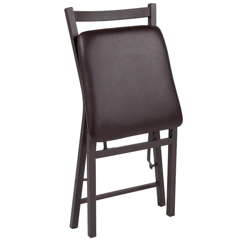 Lot de 2 chaises pliantes en métal marron avec dossier en échelle - Siège en vinyle marron - Meubles de salle à manger