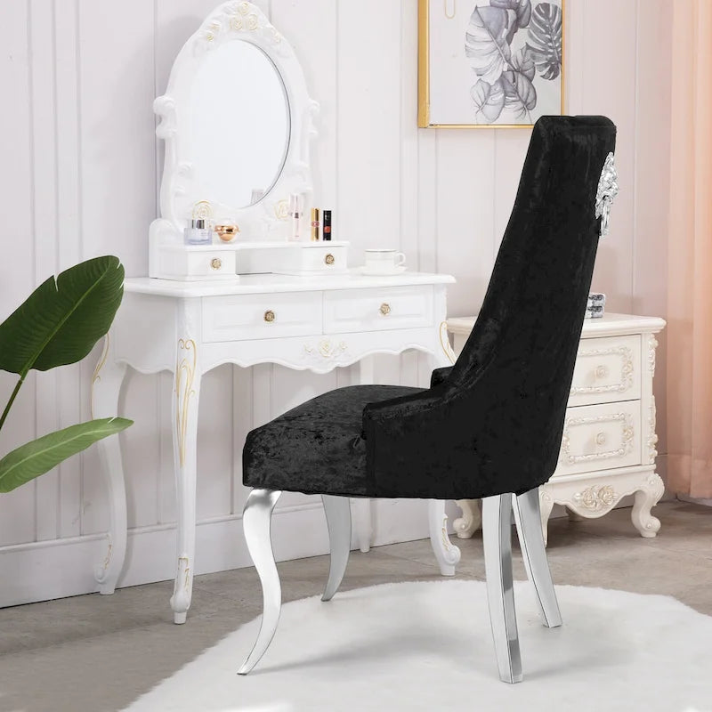 1 chaise de salle à manger en velours capitonné avec dossier ailé et heurtoir en forme de tête de lion - 56x56x107 cm