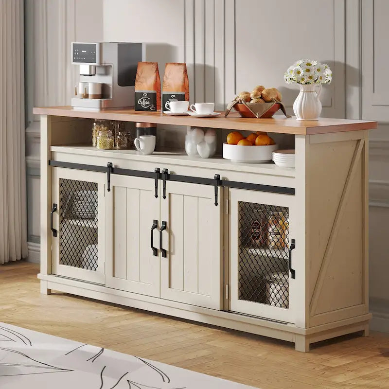 Moasis Farmhouse Industrial Buffet Cabinet Sideboard with Doors and Shelf