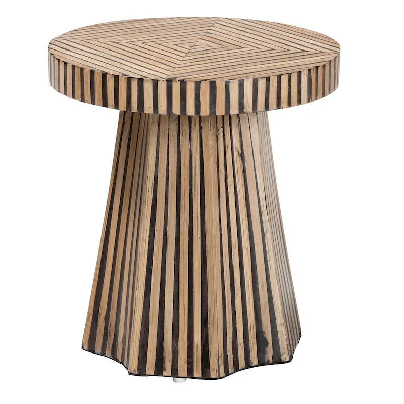 Table d'appoint moderne bohème bicolore en bambou naturel et marron foncé