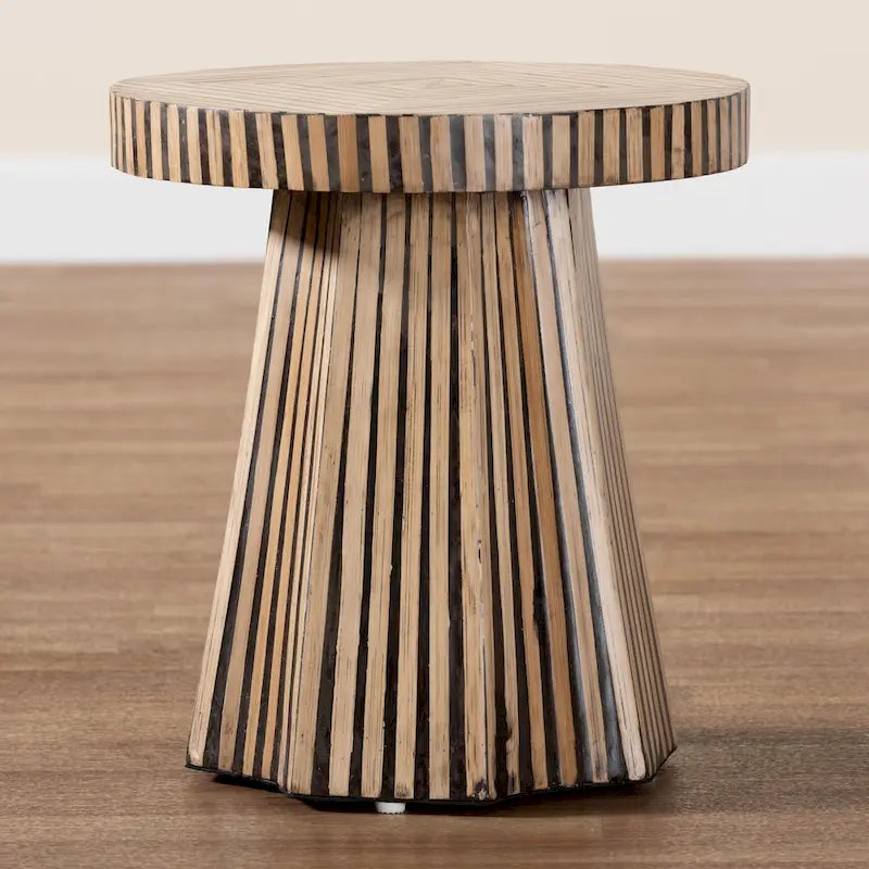 Table d'appoint moderne bohème bicolore en bambou naturel et marron foncé