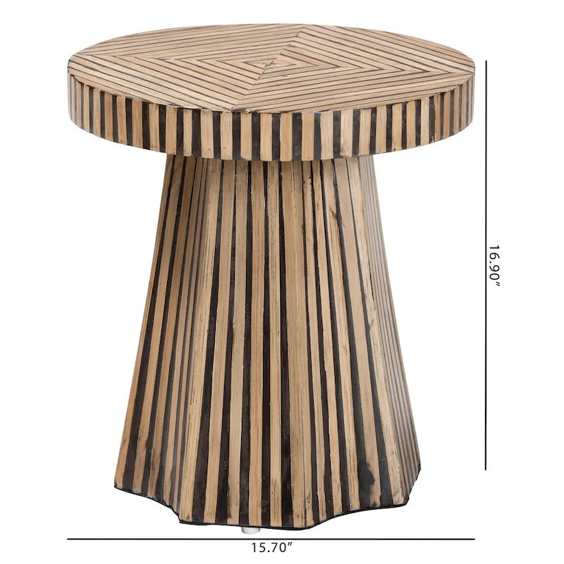 Table d'appoint moderne bohème bicolore en bambou naturel et marron foncé