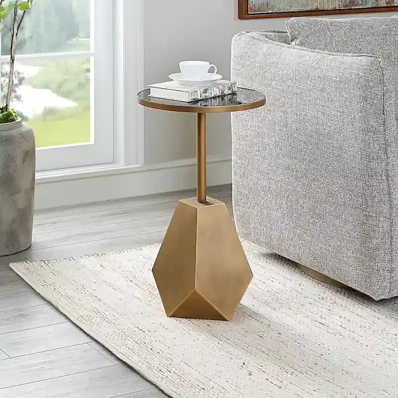 Table d'appoint géométrique en bronze Comet - 14L x 24H x 14P