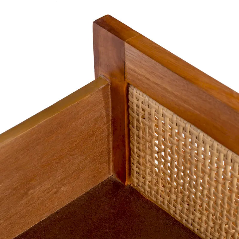 Table de chevet d'appoint en rotin à 2 tiroirs