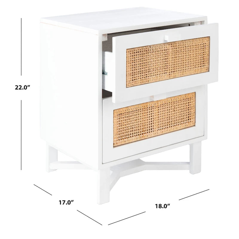 Table de chevet d'appoint en rotin à 2 tiroirs