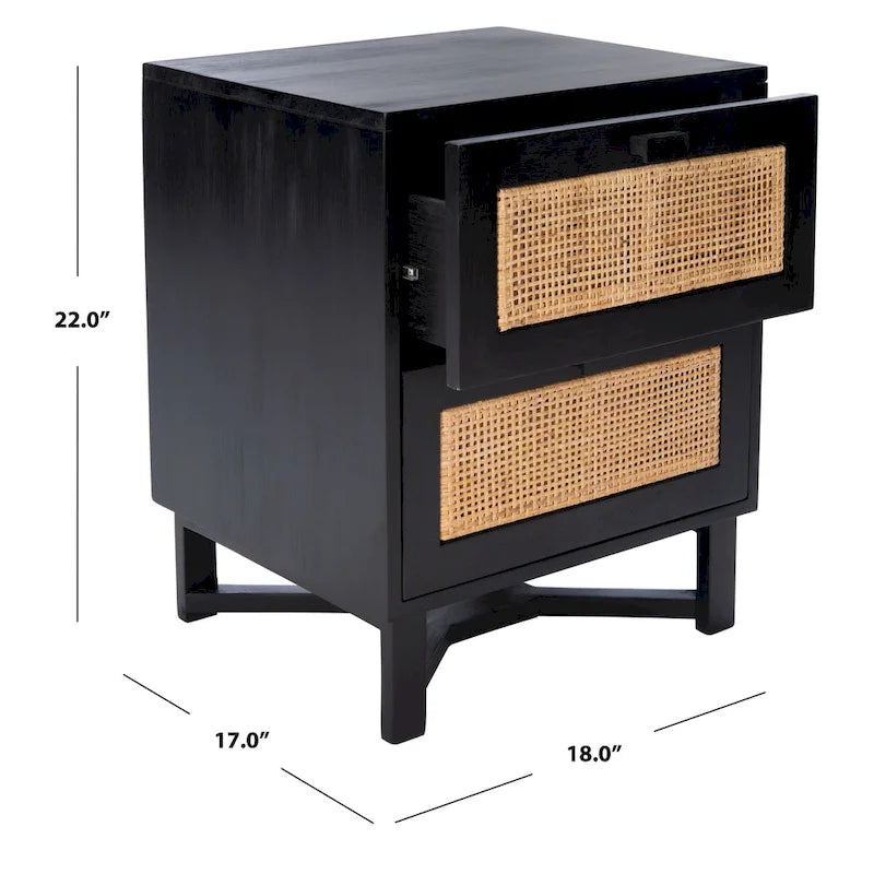 Table de chevet d'appoint en rotin à 2 tiroirs