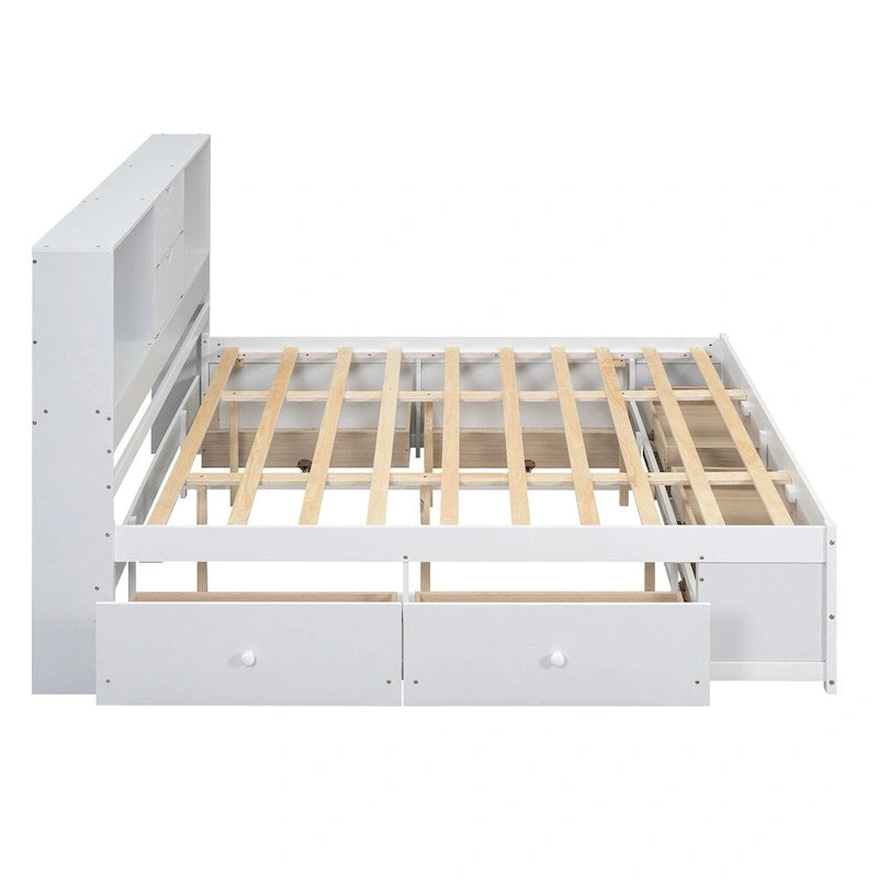 Lit plateforme double avec tête de lit de rangement et 8 tiroirs
