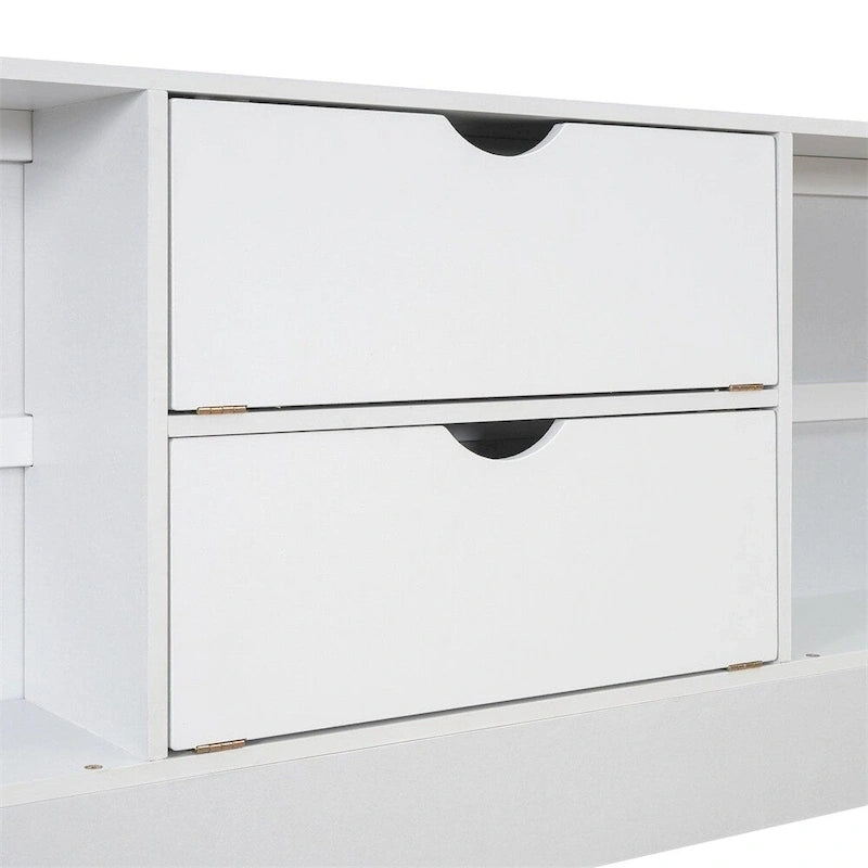 Lit plateforme double avec tête de lit de rangement et 8 tiroirs