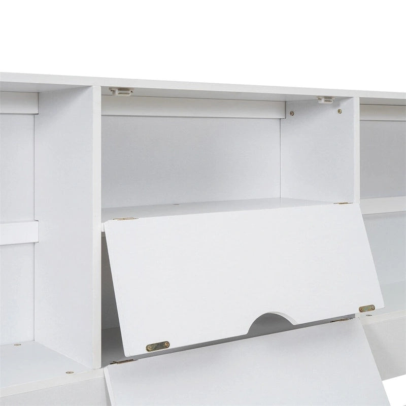 Lit plateforme double avec tête de lit de rangement et 8 tiroirs