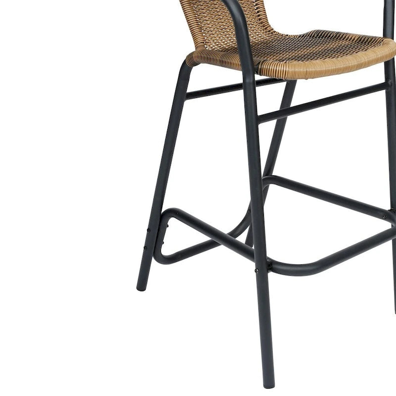 Tabouret de bar de restaurant en rotin d'intérieur-extérieur commercial avec cadre en aluminium - Lot de 4