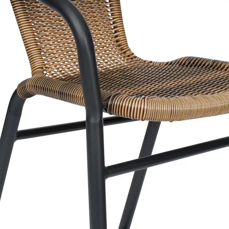 Tabouret de bar de restaurant en rotin d'intérieur-extérieur commercial avec cadre en aluminium - Lot de 4