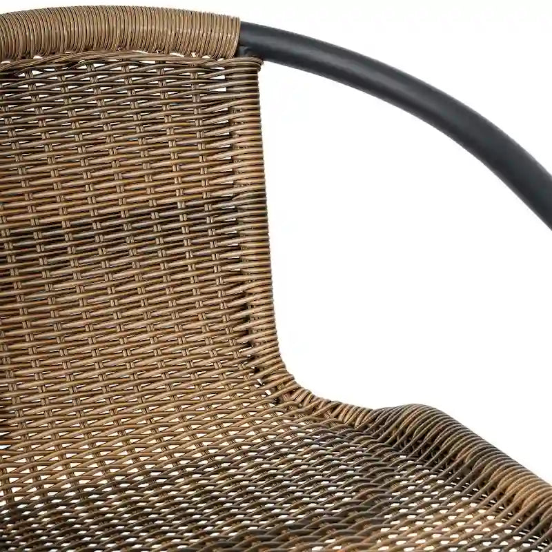 Tabouret de bar de restaurant en rotin d'intérieur-extérieur commercial avec cadre en aluminium - Lot de 4