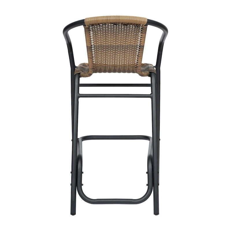 Tabouret de bar de restaurant en rotin d'intérieur-extérieur commercial avec cadre en aluminium - Lot de 4