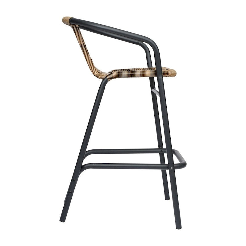 Tabouret de bar de restaurant en rotin d'intérieur-extérieur commercial avec cadre en aluminium - Lot de 4