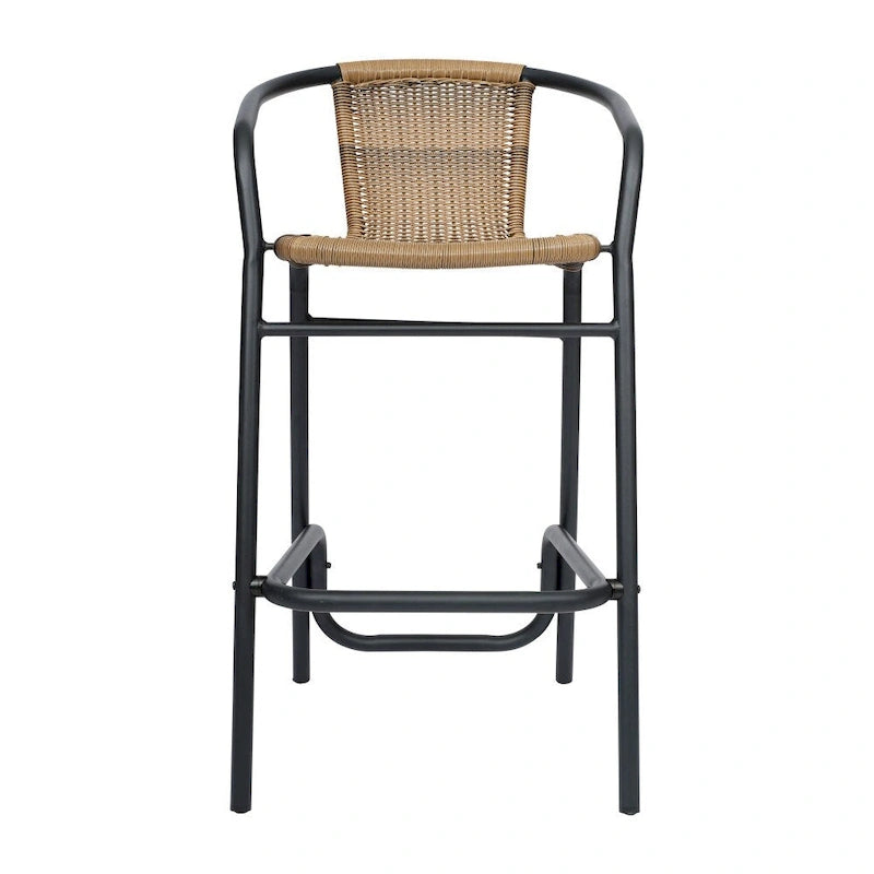 Tabouret de bar de restaurant en rotin d'intérieur-extérieur commercial avec cadre en aluminium - Lot de 4