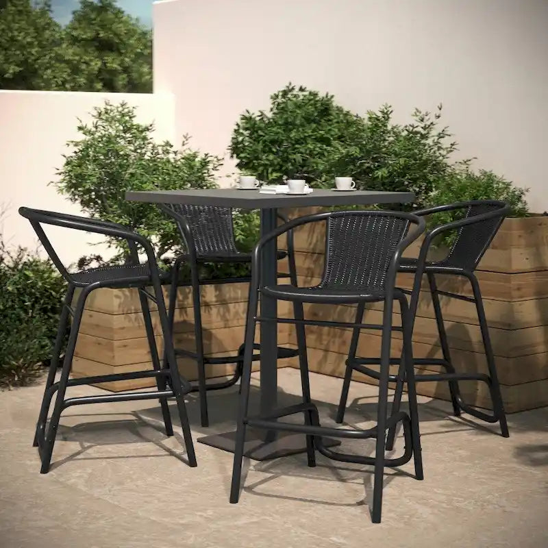 Tabouret de bar de restaurant en rotin d'intérieur-extérieur commercial avec cadre en aluminium - Lot de 4