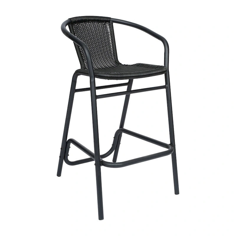 Tabouret de bar de restaurant en rotin d'intérieur-extérieur commercial avec cadre en aluminium - Lot de 4