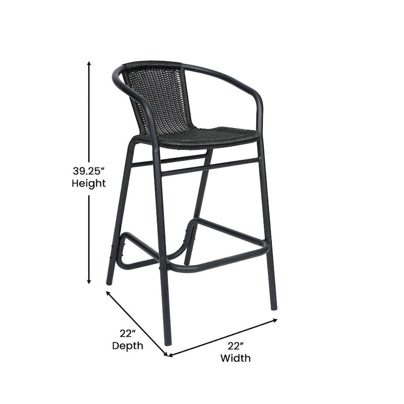 Tabouret de bar de restaurant en rotin d'intérieur-extérieur commercial avec cadre en aluminium - Lot de 4