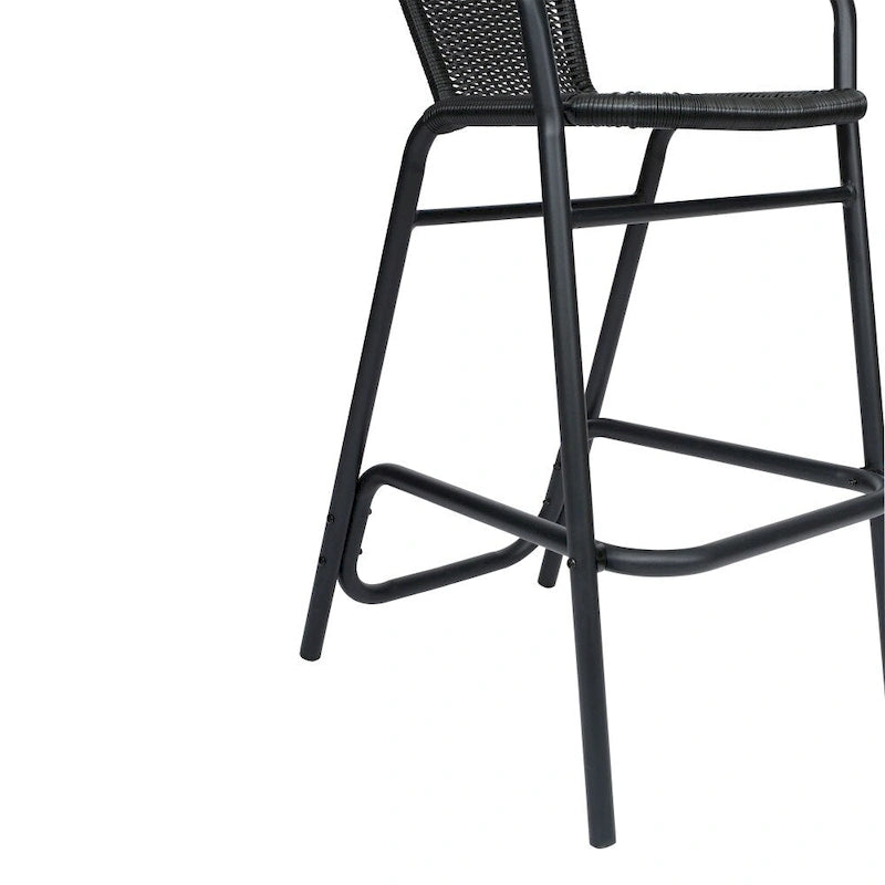 Tabouret de bar de restaurant en rotin d'intérieur-extérieur commercial avec cadre en aluminium - Lot de 4