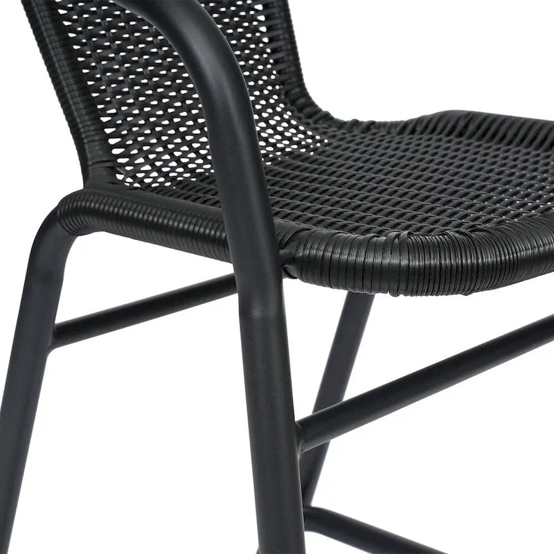 Tabouret de bar de restaurant en rotin d'intérieur-extérieur commercial avec cadre en aluminium - Lot de 4