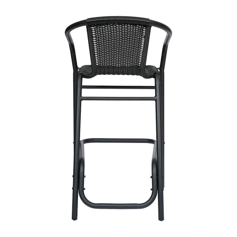 Tabouret de bar de restaurant en rotin d'intérieur-extérieur commercial avec cadre en aluminium - Lot de 4