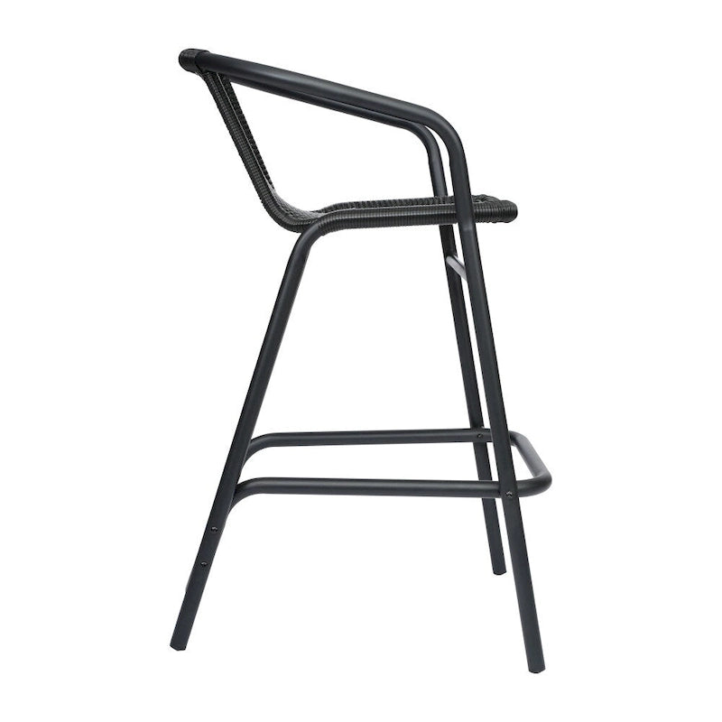 Tabouret de bar de restaurant en rotin d'intérieur-extérieur commercial avec cadre en aluminium - Lot de 4