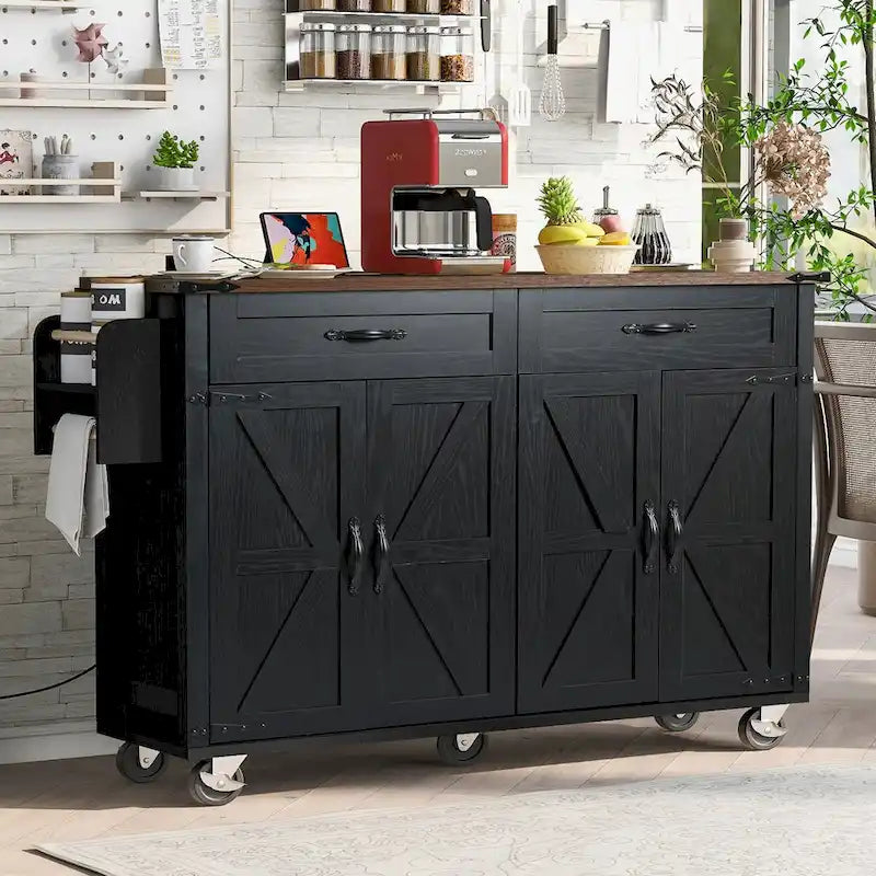 53,5 Îlot de cuisine de style campagnard avec prise de courant, abattant et rangement mobile