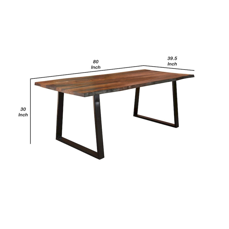 Table à manger rectangulaire Inch, piètement en fer, marron châtaigne