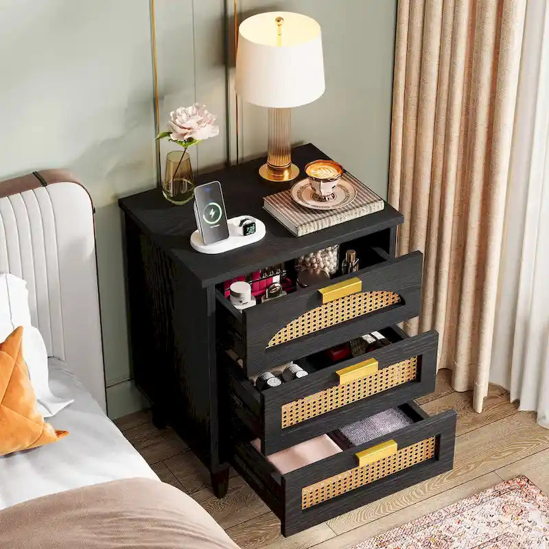 Table de chevet de 20 pouces, commode de chevet en bois à 3 tiroirs, meuble de rangement pour chambre, vert
