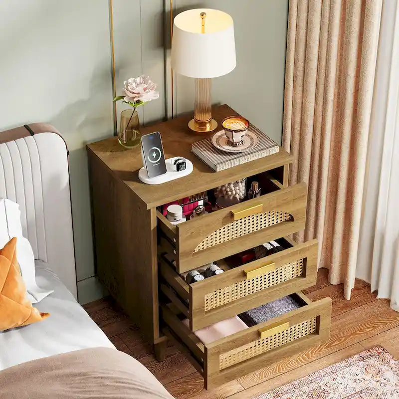 Table de chevet de 20 pouces, commode de chevet en bois à 3 tiroirs, meuble de rangement pour chambre, vert