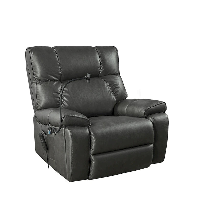 Fauteuil inclinable avec support de téléphone, releveur électrique avec 2 moteurs, massage et chauffage pour personnes âgées, 2 poches latérales, porte-gobelets
