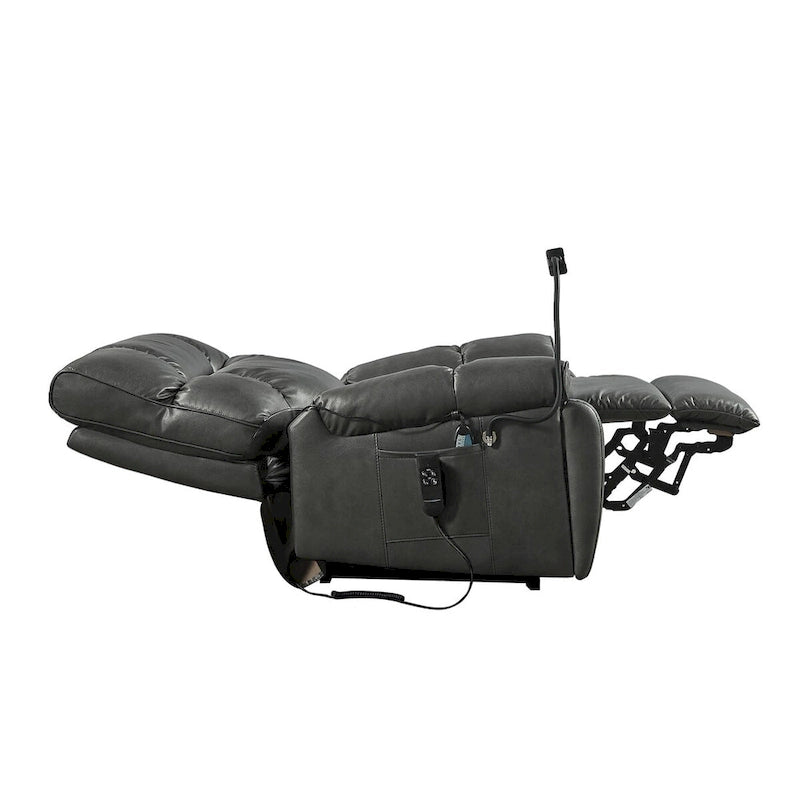 Fauteuil inclinable avec support de téléphone, releveur électrique avec 2 moteurs, massage et chauffage pour personnes âgées, 2 poches latérales, porte-gobelets