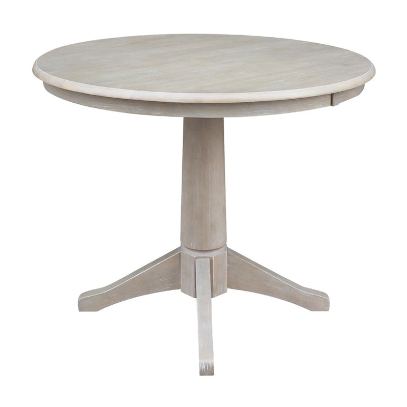 Table piédestal carrée en bois massif 36 x 36 Round Top, taupe grisé lavé