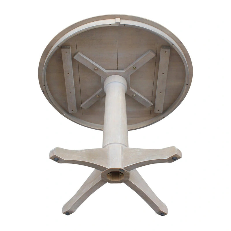 Table piédestal carrée en bois massif 36 x 36 Round Top, taupe grisé lavé