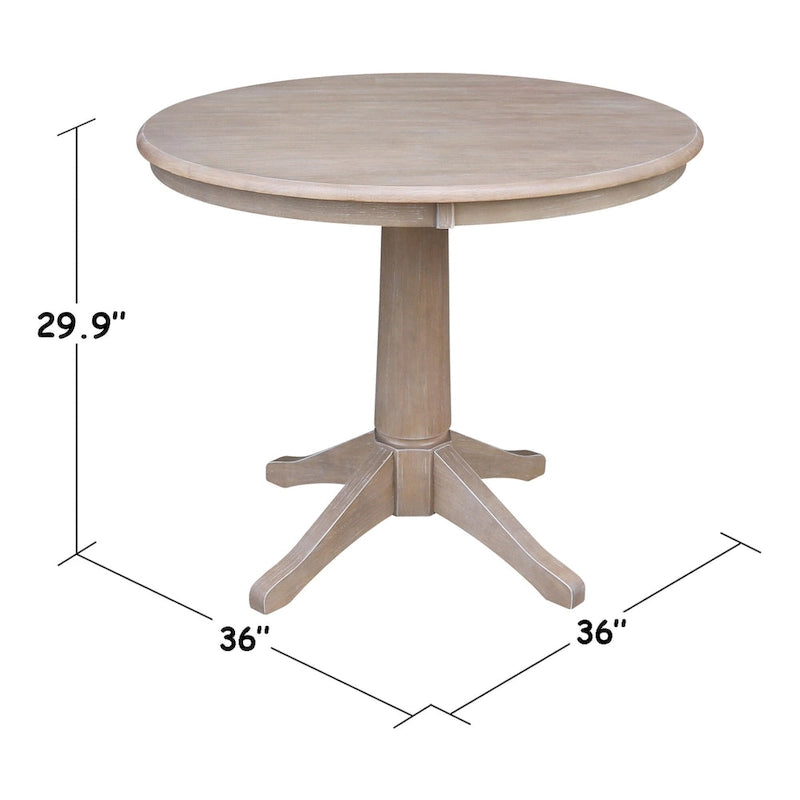 Table piédestal carrée en bois massif 36 x 36 Round Top, taupe grisé lavé