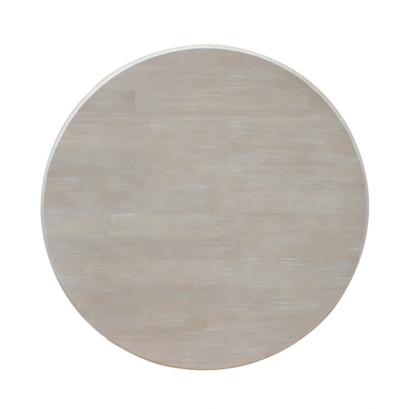 Table piédestal carrée en bois massif 36 x 36 Round Top, taupe grisé lavé