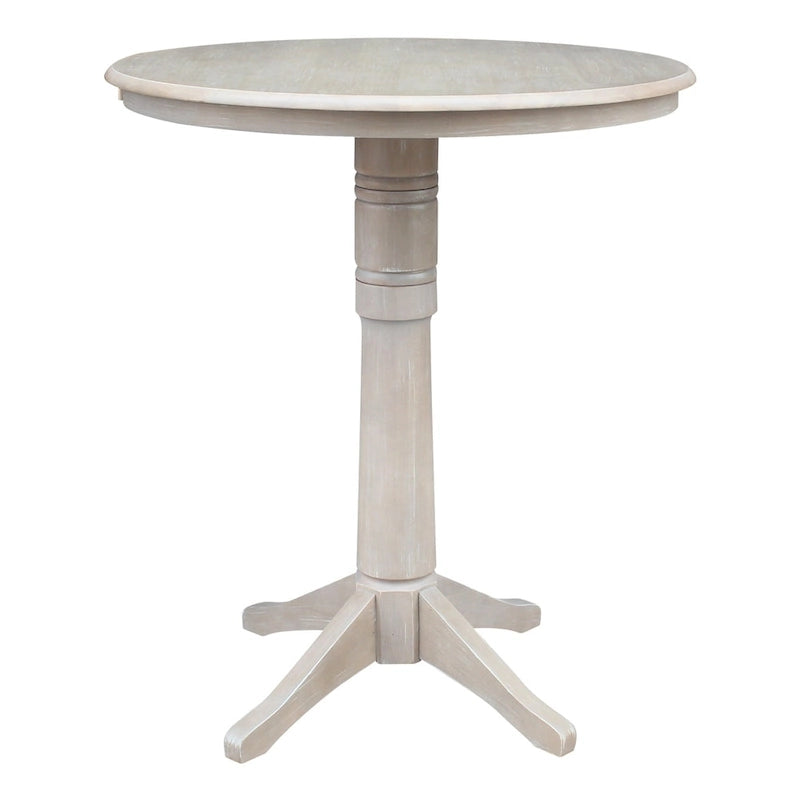 Table piédestal carrée en bois massif 36 x 36 Round Top, taupe grisé lavé